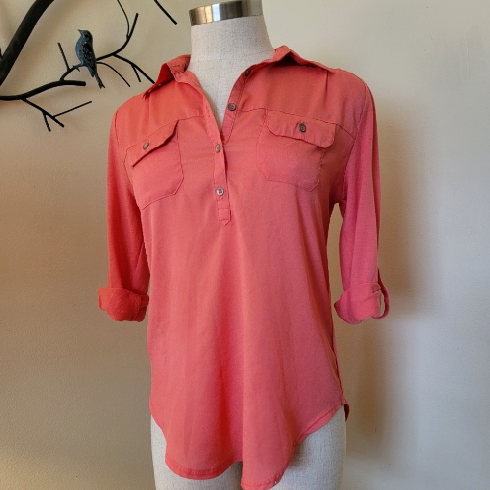 Eyeshadow Coral/Pink half button up Blouse